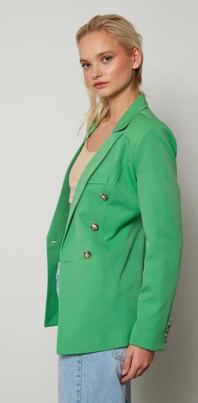 Sacou dama verde cambrat cu butoni aurii - 1 | YEO