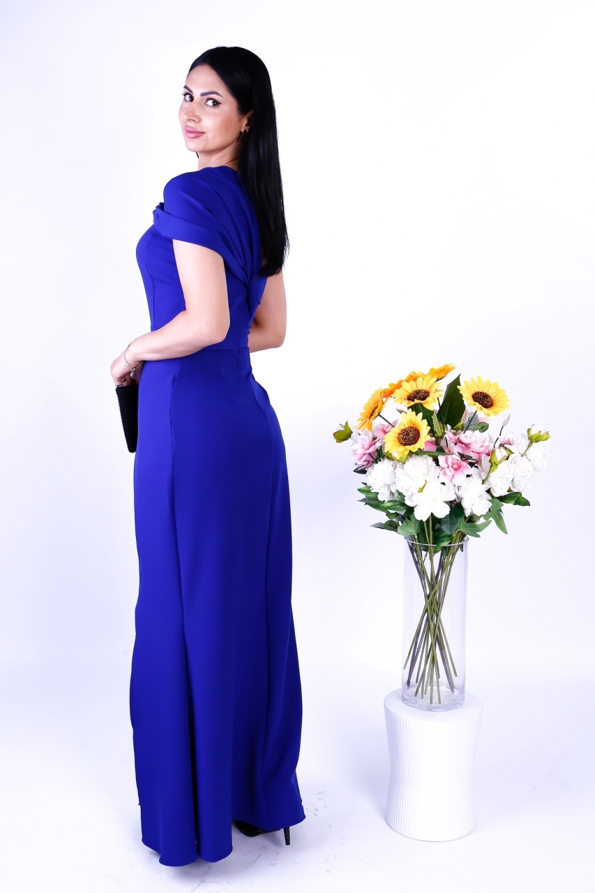 Rochie Albastra Elisee Elegantă Lungă cu Broșă – Stil Glamour - 1 | YEO
