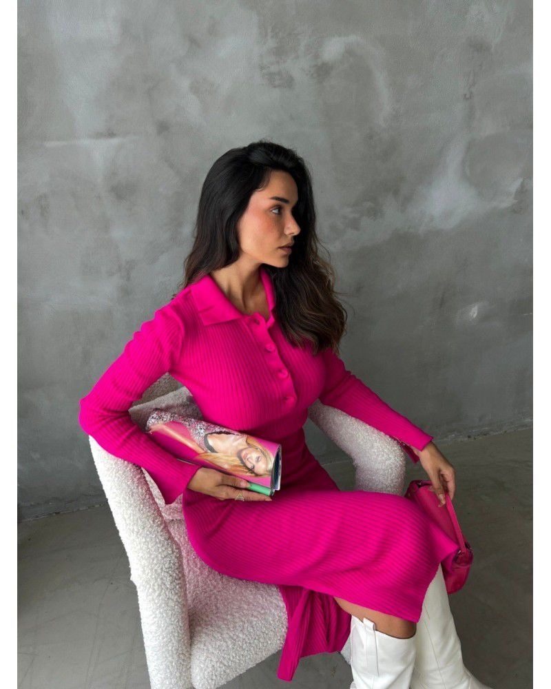 Rochie dama casual din tricot polo look fucsia - 1 | YEO