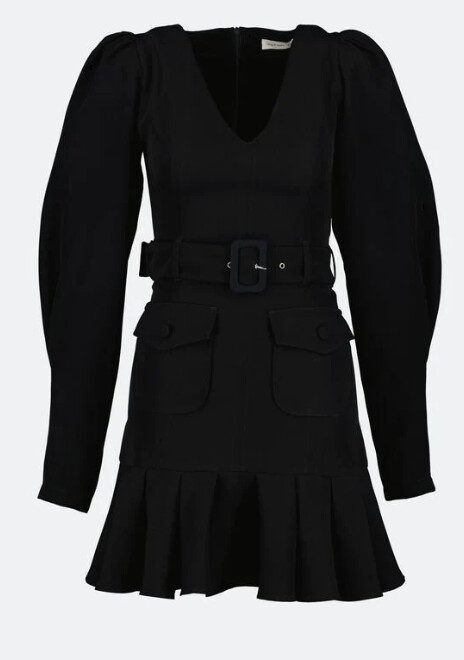 Rochie dama KING&CLOWNS neagra cu maneci bufante si accesoriu la bust - 3 | YEO