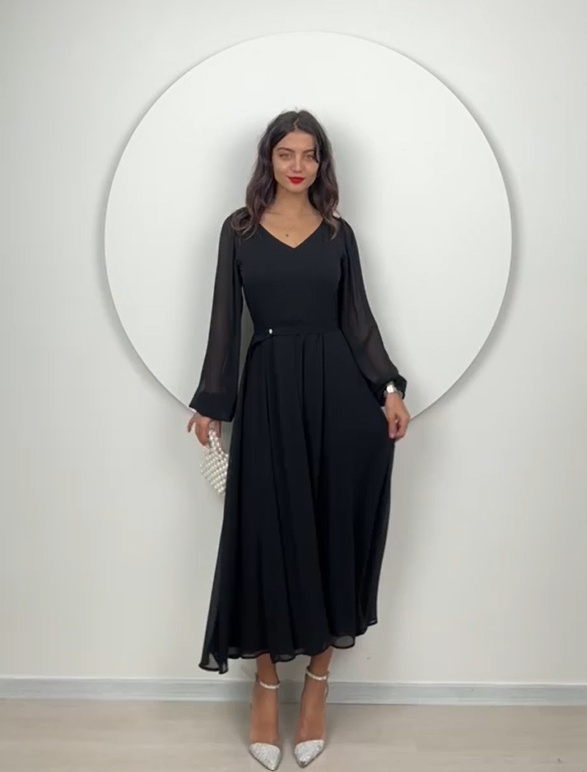 Rochie eleganta cu maneci din dantela neagra - 1 | YEO