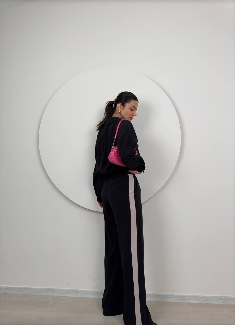 Compleu casual damă Erikanegru cu bluza lejeră și pantaloni comozi - 1 | YEO