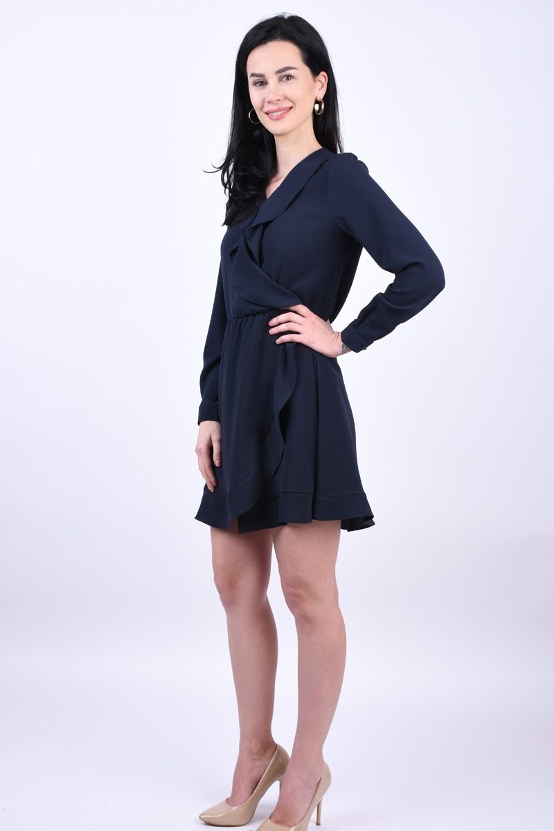 Rochie dama OBJECT scurta cu maneci lungi bleumarin