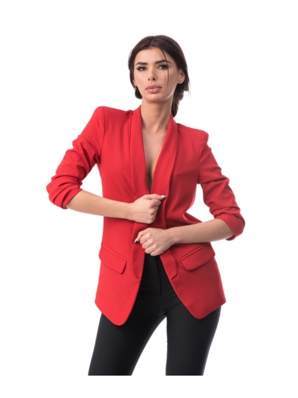Sacou damă elegant One‑size, croi cambrat – rosu, fără nasturi