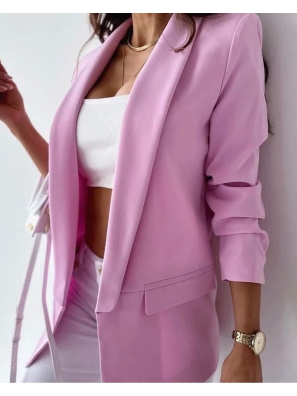 Sacou damă elegant One‑size, croi cambrat – roz pal, fără nasturi