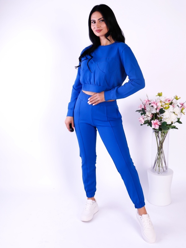 Compleu dama albastru sport cu bluza crop si pantaloni jogger