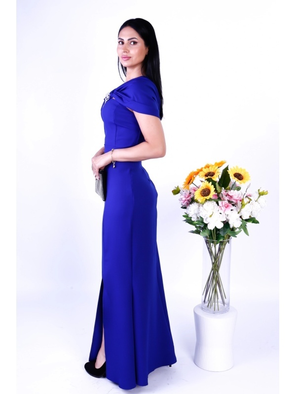 Rochie Albastra Elisee Elegantă Lungă cu Broșă – Stil Glamour