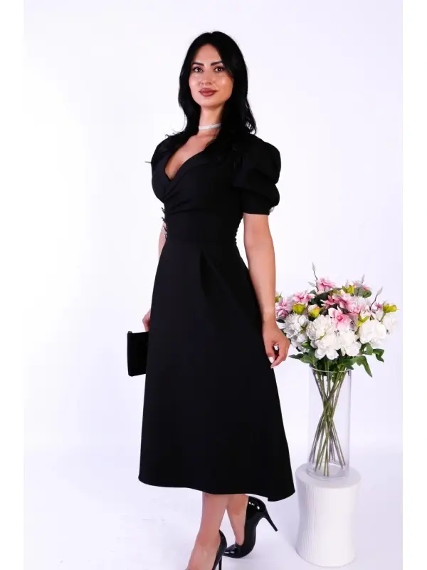 Rochie damă elegantă neagră Gabriela – croi clasic pentru ocazii speciale