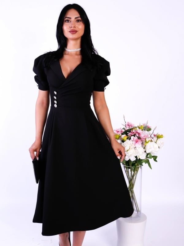 Rochie damă elegantă neagră Gabriela – croi clasic pentru ocazii speciale