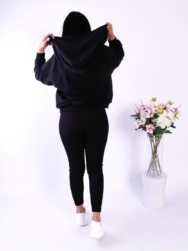 Compleu damă 3 piese negru – Bluza, top și pantaloni drepți