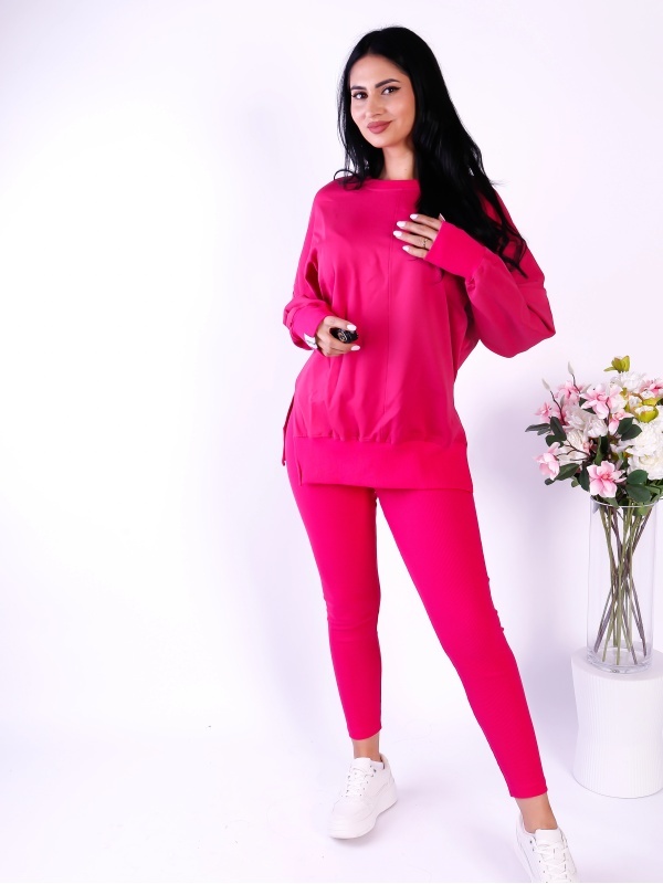 Compleu damă oversize bumbac roz – hanorac și colanți