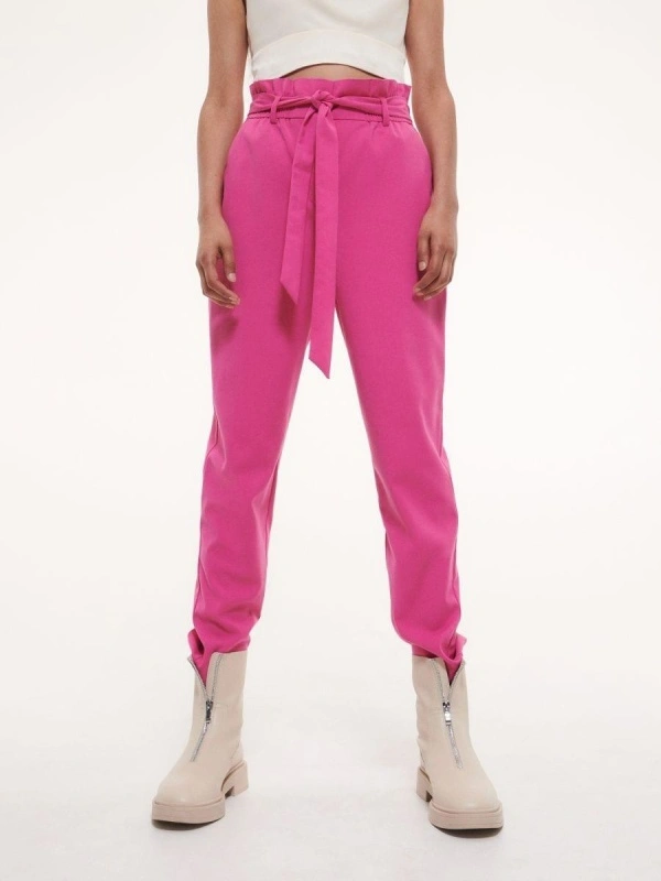 Pantaloni Dama Office Pieces Roz cu curea - Img 2