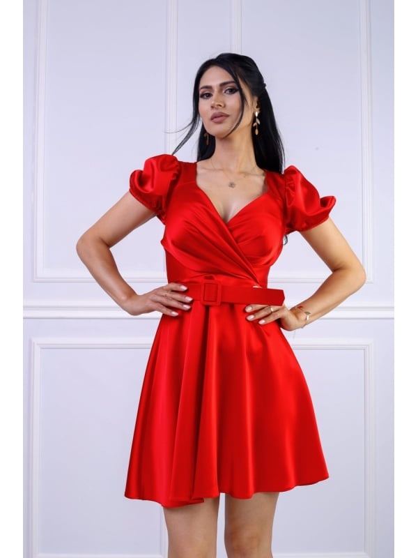 Rochie damă elegantă scurtă cu curea în talie