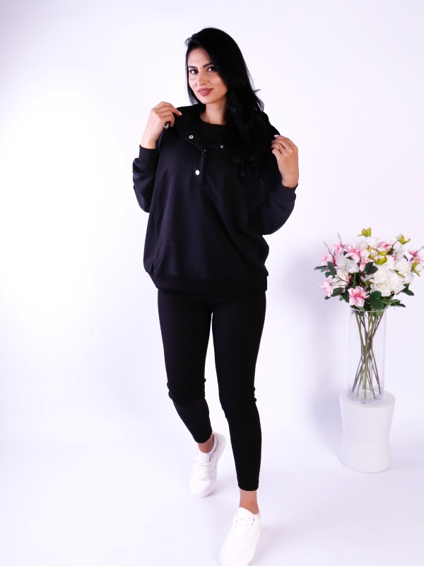 Compleu damă 3 piese negru – Bluza, top și pantaloni drepți