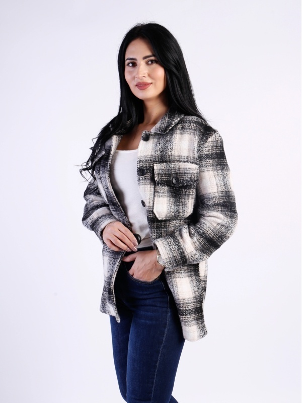Jachetă damă casual cu carouri alb-negru - Img 2
