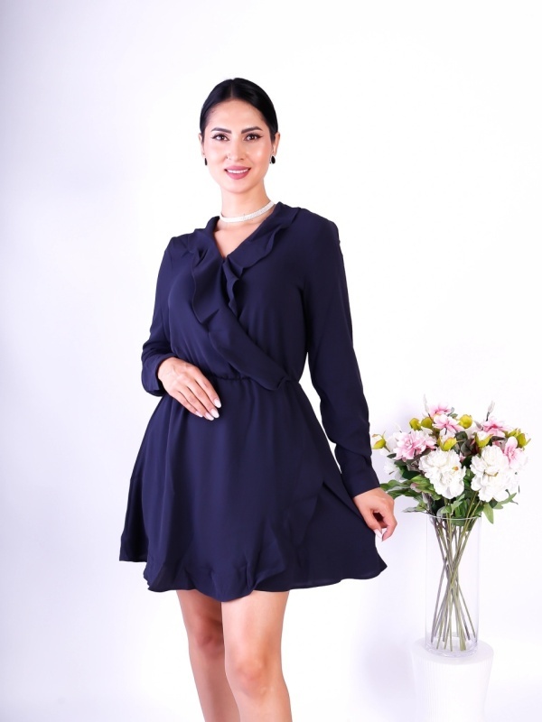 Rochie damă Object scurtă bleumarin cu mâneci lungi și croială lejeră