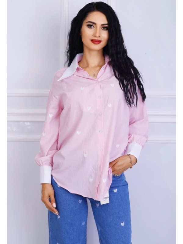 Camasa dama Roz Oversized cu Inimi