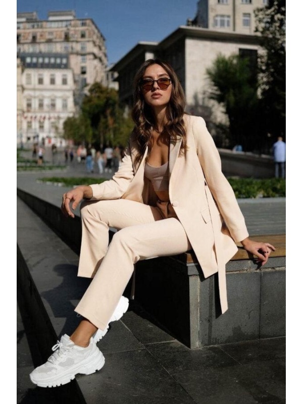 Compleu casual Back to Office cu cordon in talie