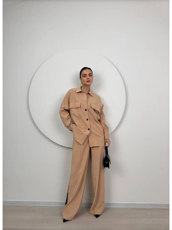 Compleu casual damă Erika maro cu bluza lejeră și pantaloni comozi