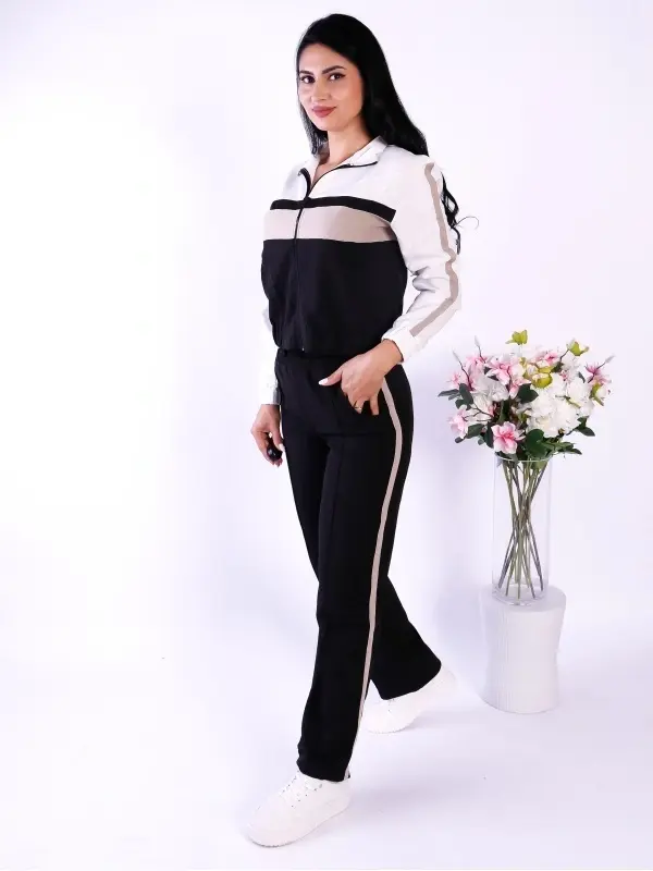 Compleu dama casual alb cu negru din material moale