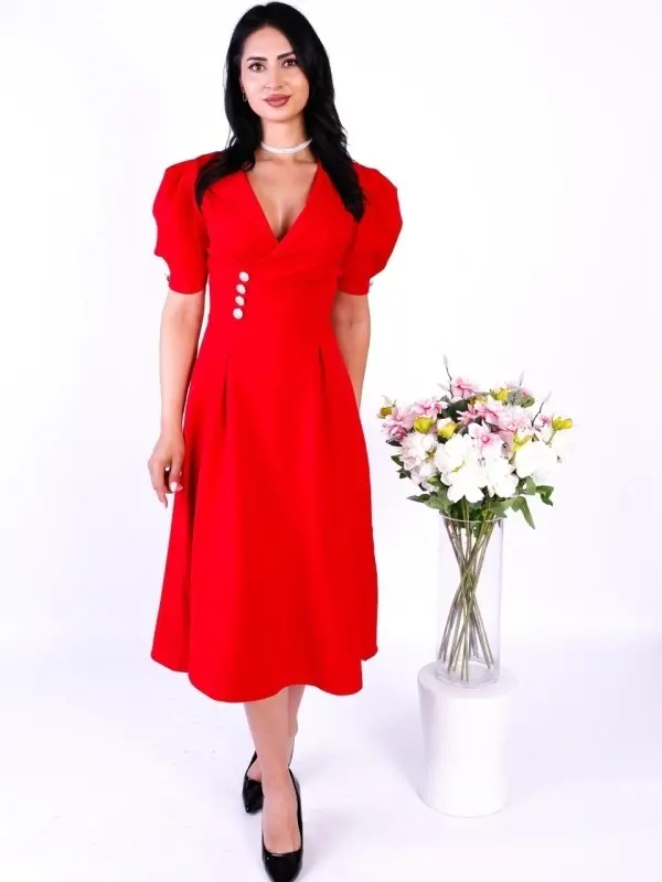 Rochie damă elegantă rosie Gabriela – croi clasic pentru ocazii speciale