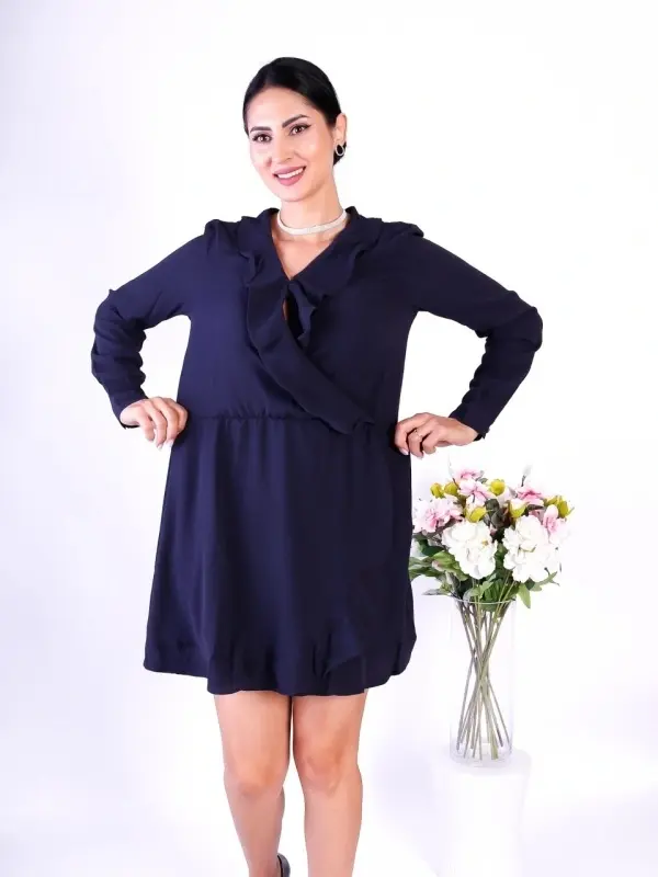 Rochie damă Object scurtă bleumarin cu mâneci lungi și croială lejeră