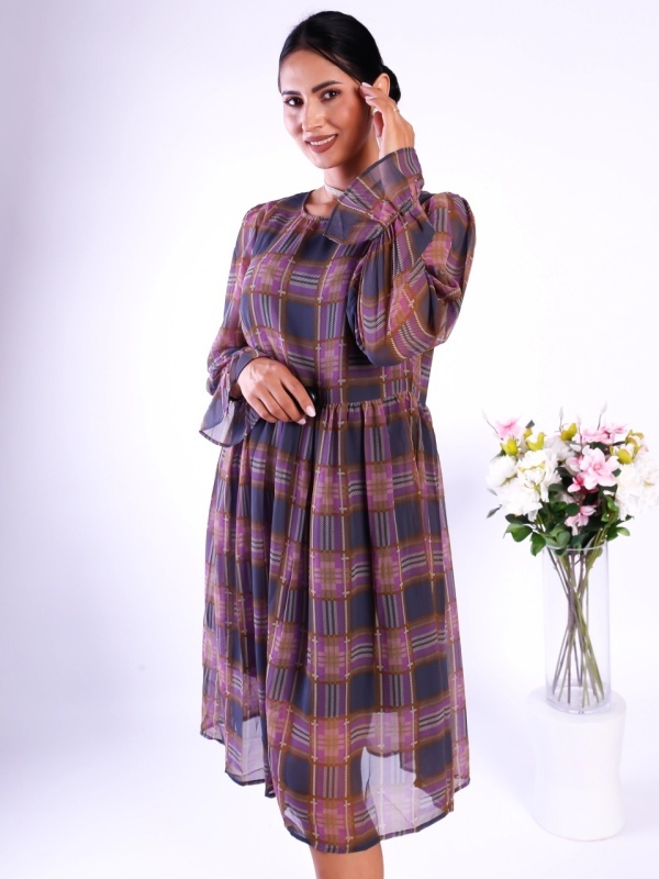 Rochie dama eleganta midi cu maneca lunga din voal transparent