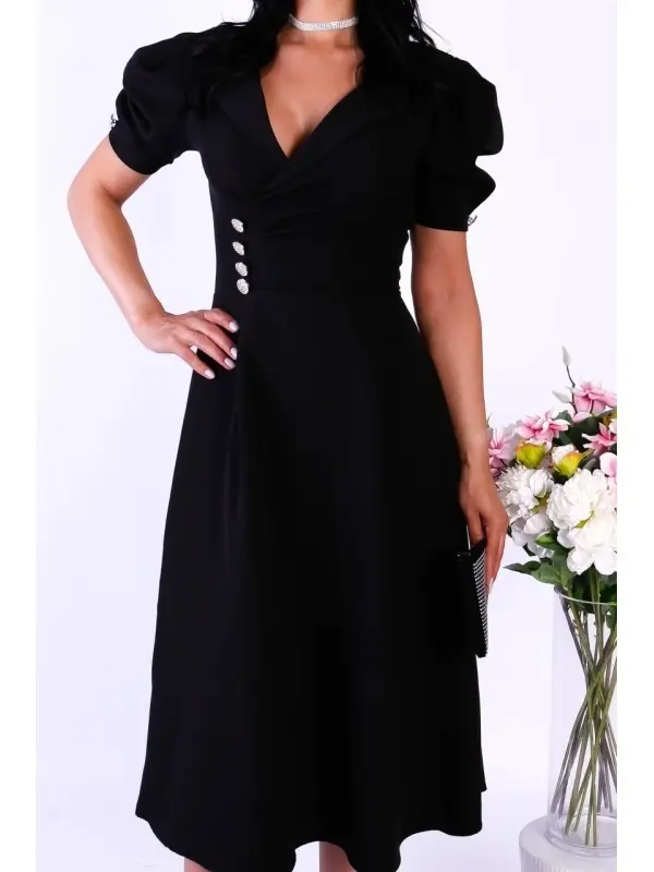 Rochie damă elegantă neagră Gabriela – croi clasic pentru ocazii speciale
