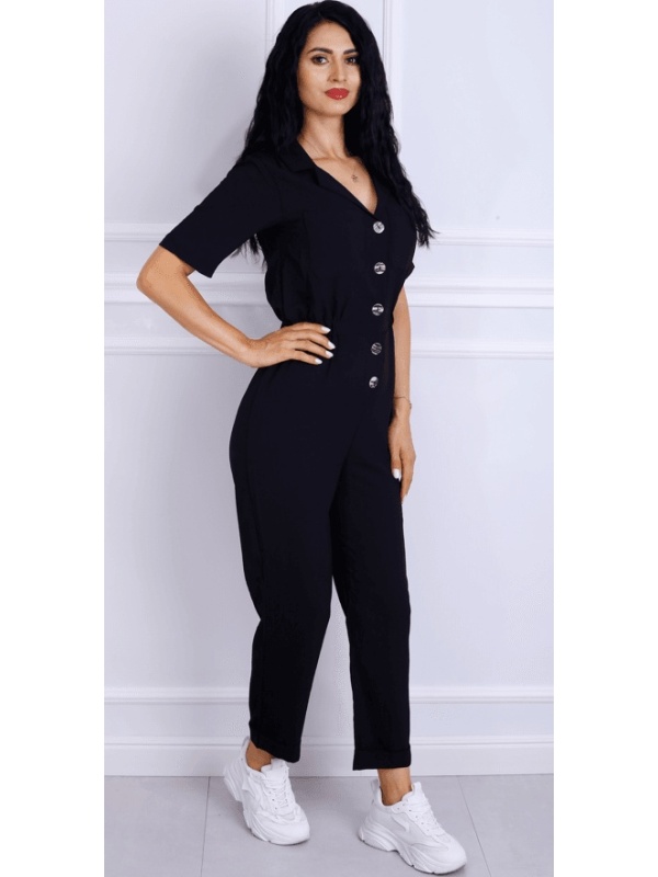 Salopeta dama Crystal cu maneca scurta pe negru