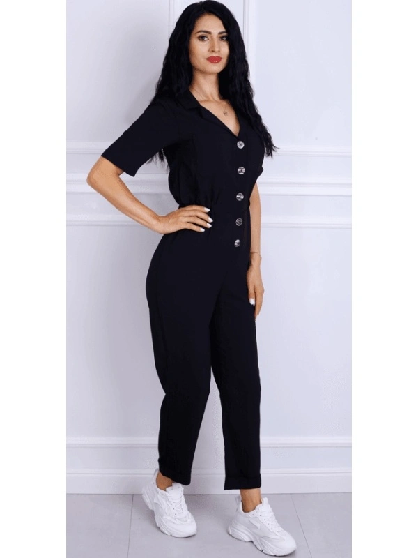 Salopeta dama Crystal cu maneca scurta pe negru