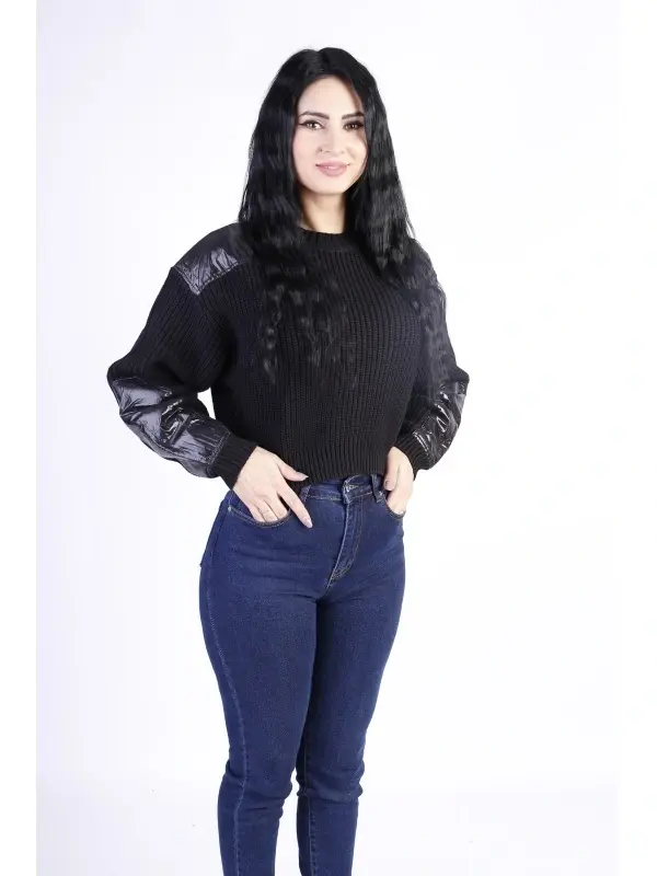Bluza dama Edited cu inserti din piele ecologica