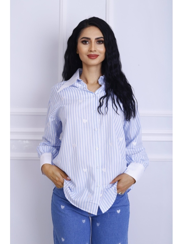 Camasa dama Albastra Oversized cu inimi