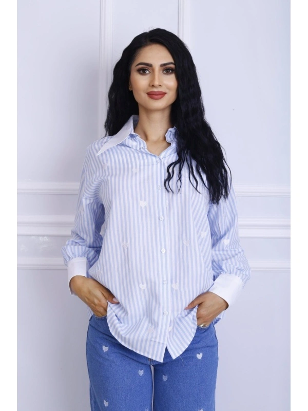 Camasa dama Albastra Oversized cu inimi