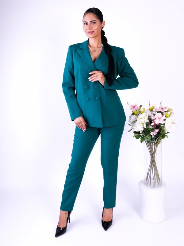 costum dama verde smarald sacou cambrat si pantaloni conici eleganti