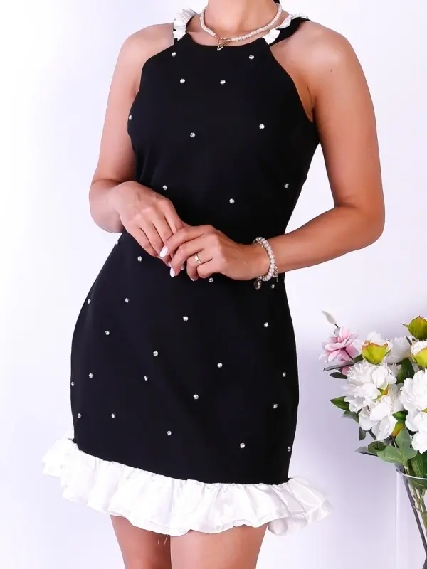 Rochie Isabella scurtă cu pietricele – Negru