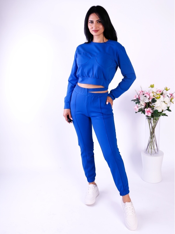 Compleu dama albastru sport cu bluza crop si pantaloni jogger