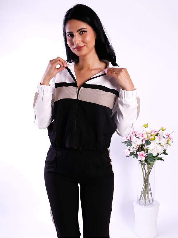Compleu dama casual alb cu negru din material moale