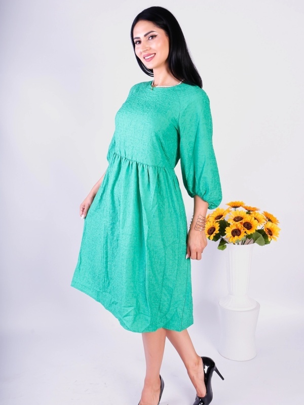 Rochie damă verde midi cu mâneci bufante și croială lejeră