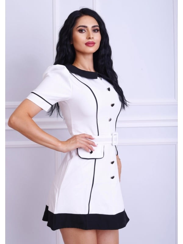 Rochie midi elegantă cu buzunare și curea în talie – croi modern