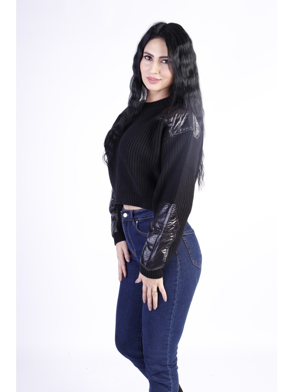 Bluza dama Edited cu inserti din piele ecologica