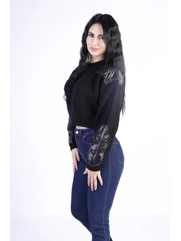 Bluza dama Edited cu inserti din piele ecologica