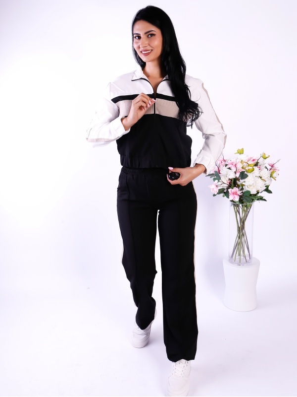 Compleu dama casual alb cu negru din material moale