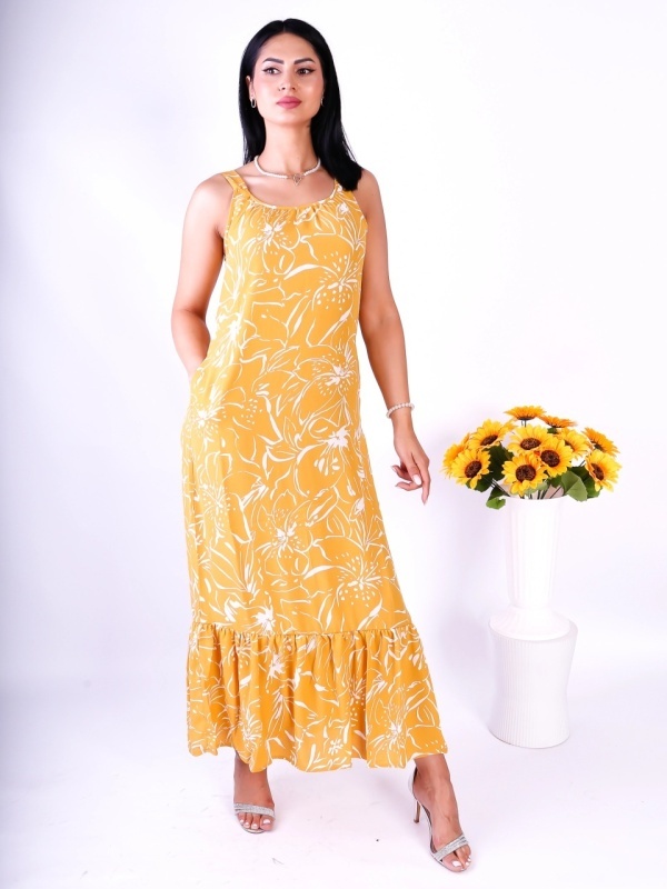ONLY Rochie dama maxi cu imprimeu floral galben mustar