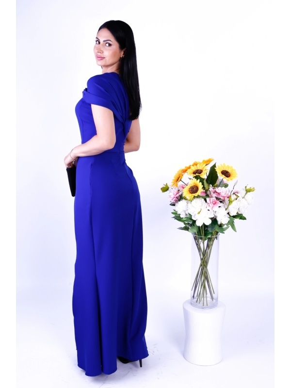Rochie Albastra Elisee Elegantă Lungă cu Broșă – Stil Glamour