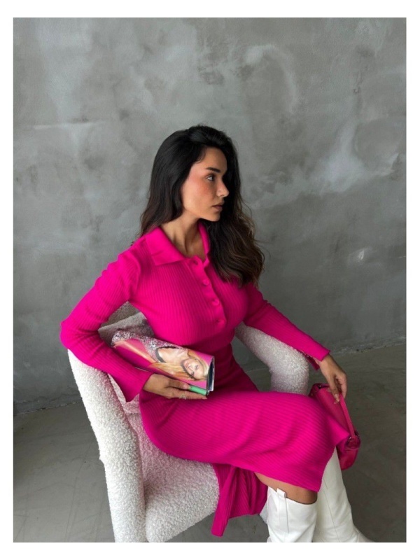 Rochie dama casual din tricot polo look fucsia - Img 2