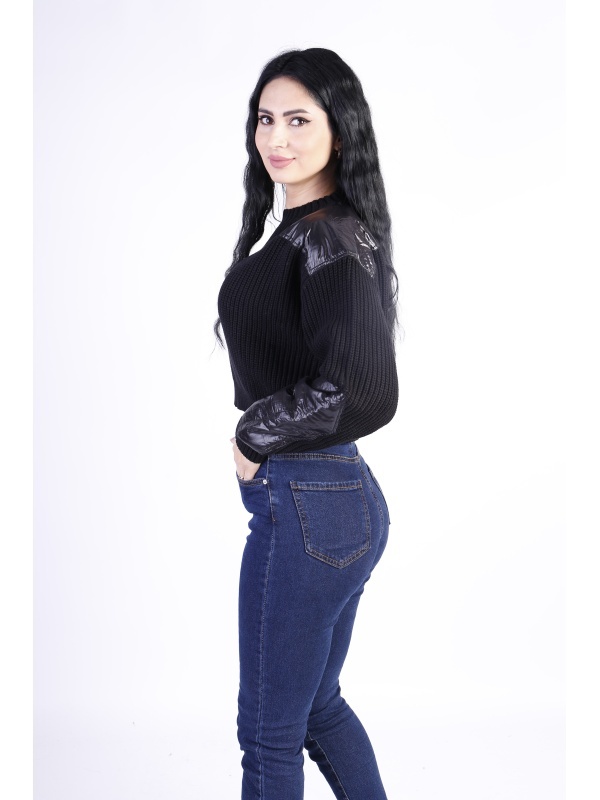 Bluza dama Edited cu inserti din piele ecologica