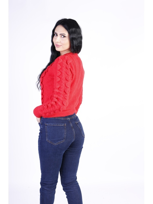 Cardigan dama Tricotat cu Volane Rosu