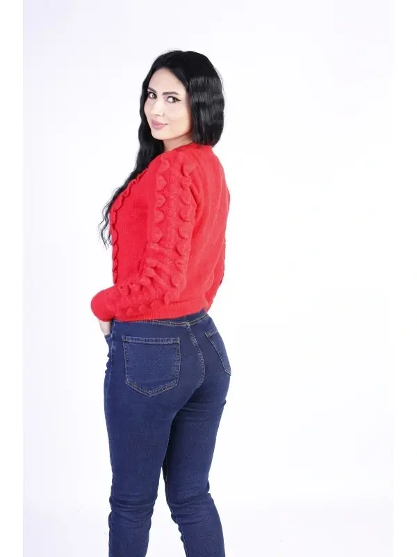 Cardigan dama Tricotat cu Volane Rosu