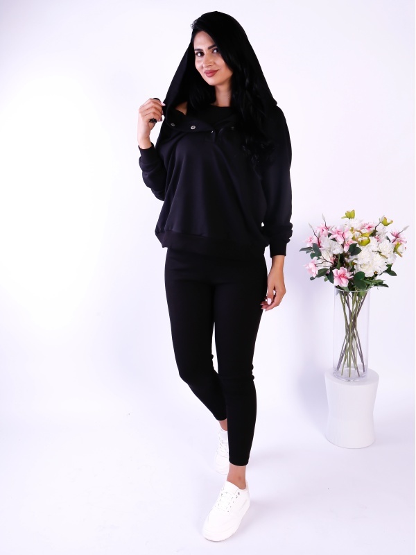 Compleu damă 3 piese negru – Bluza, top și pantaloni drepți