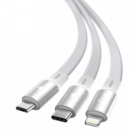 Baseus Cablu Bright Mirror 3 in 1 - USB to Micro USB, Lightning, Tip C - 3,5A 1,2 metrus (CAMLT-MJ02) alb